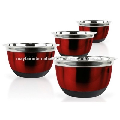 Stainless Steel German Bowl With Silicon Base & Lacquer Red Color